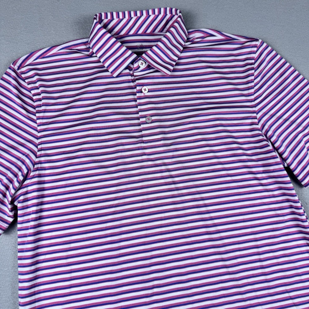 Southern Tide Driver Gulf Stripe Polo M Red Golf Shirt Stretch Short Sleeve